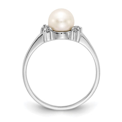 14K Weißgold 6mm Fw Zuchtperle A Echt Diamant Ring