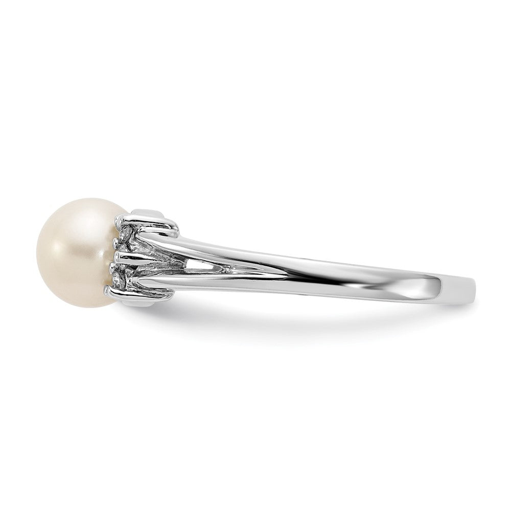 14K Weißgold 6mm Fw Zuchtperle A Echt Diamant Ring