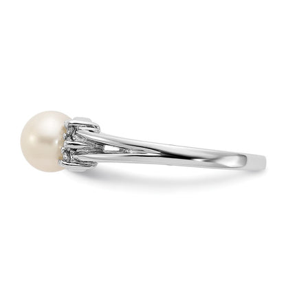 14K Weißgold 6mm Fw Zuchtperle A Echt Diamant Ring