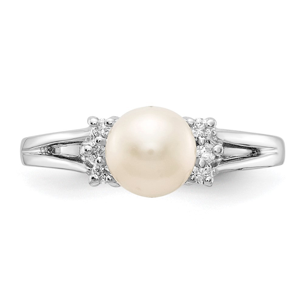 14K Weißgold 6mm Fw Zuchtperle A Echt Diamant Ring