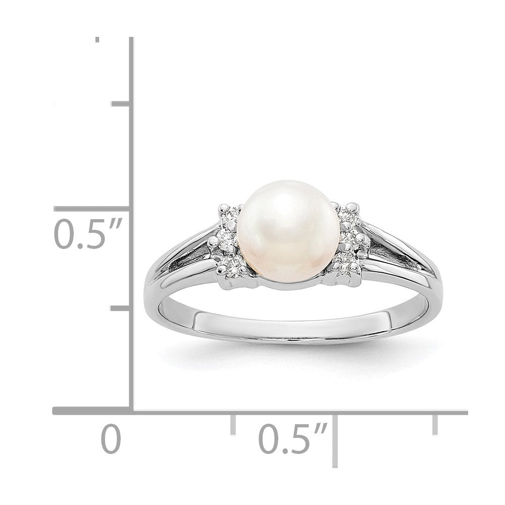 14K Weißgold 6mm Fw Zuchtperle A Echt Diamant Ring