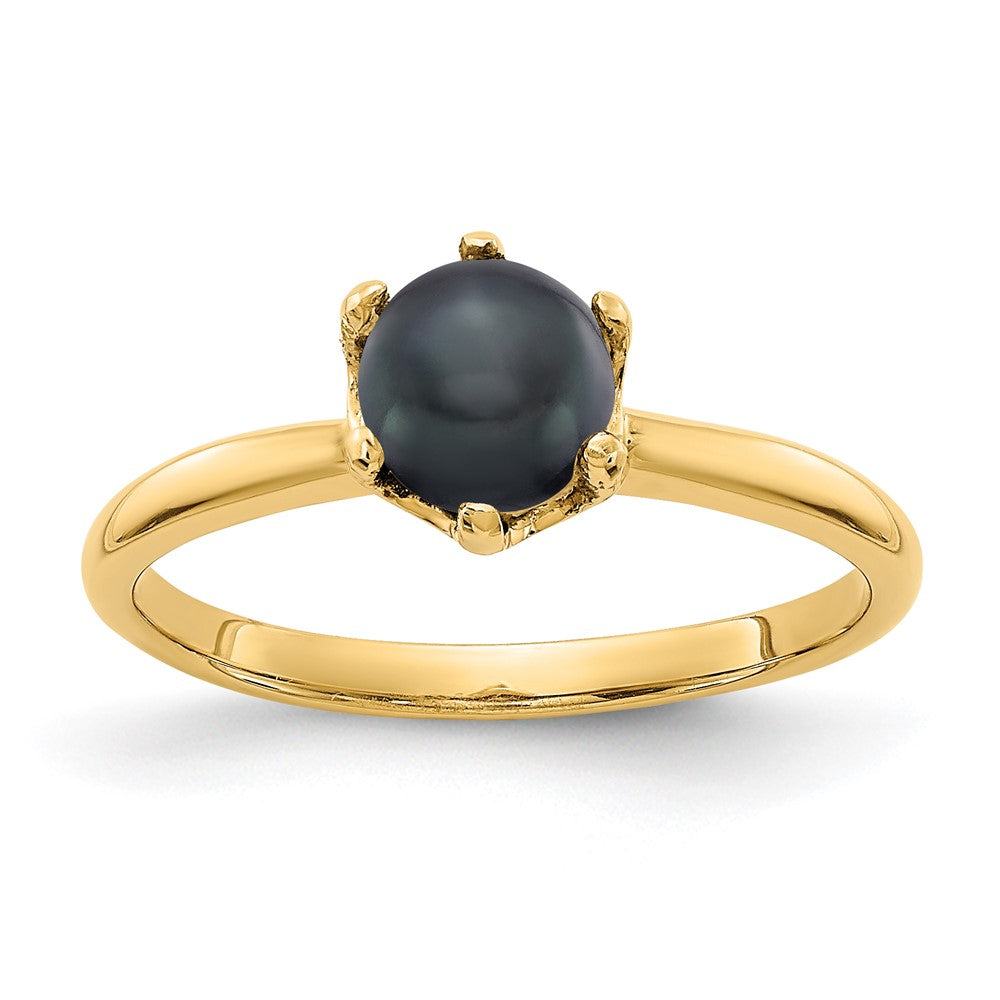14K Gelbgold Ring mit 5,5 mm schwarzer FW Zuchtperle