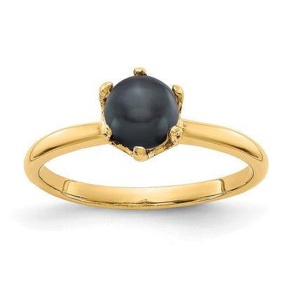 14K Gelbgold Ring mit 5,5 mm schwarzer FW Zuchtperle