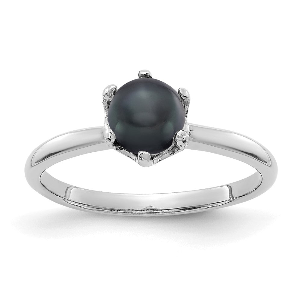 14K Weißgold Ring mit 5,5 mm schwarzer FW-Zuchtperle