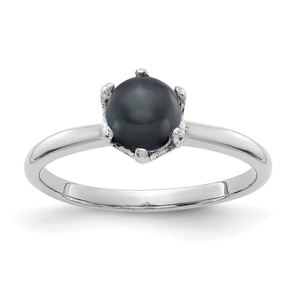 14K Weißgold Ring mit 5,5 mm schwarzer FW-Zuchtperle