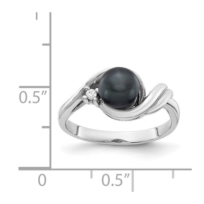 14K Weißgold 6mm Schwarz Fw Zuchtperle A Echt Diamant Ring