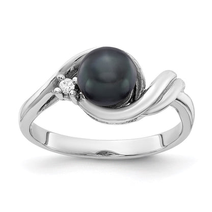 14K Weißgold 6mm Schwarz Fw Zuchtperle A Echt Diamant Ring