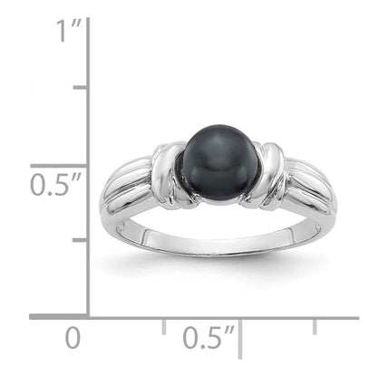 14K Weißgold Ring mit 6 mm schwarzen Süßwasserzuchtperlen