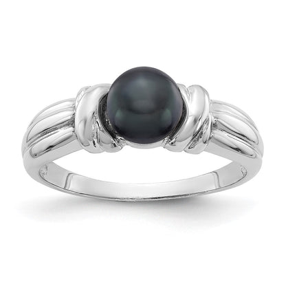 14K Weißgold Ring mit 6 mm schwarzen Süßwasserzuchtperlen