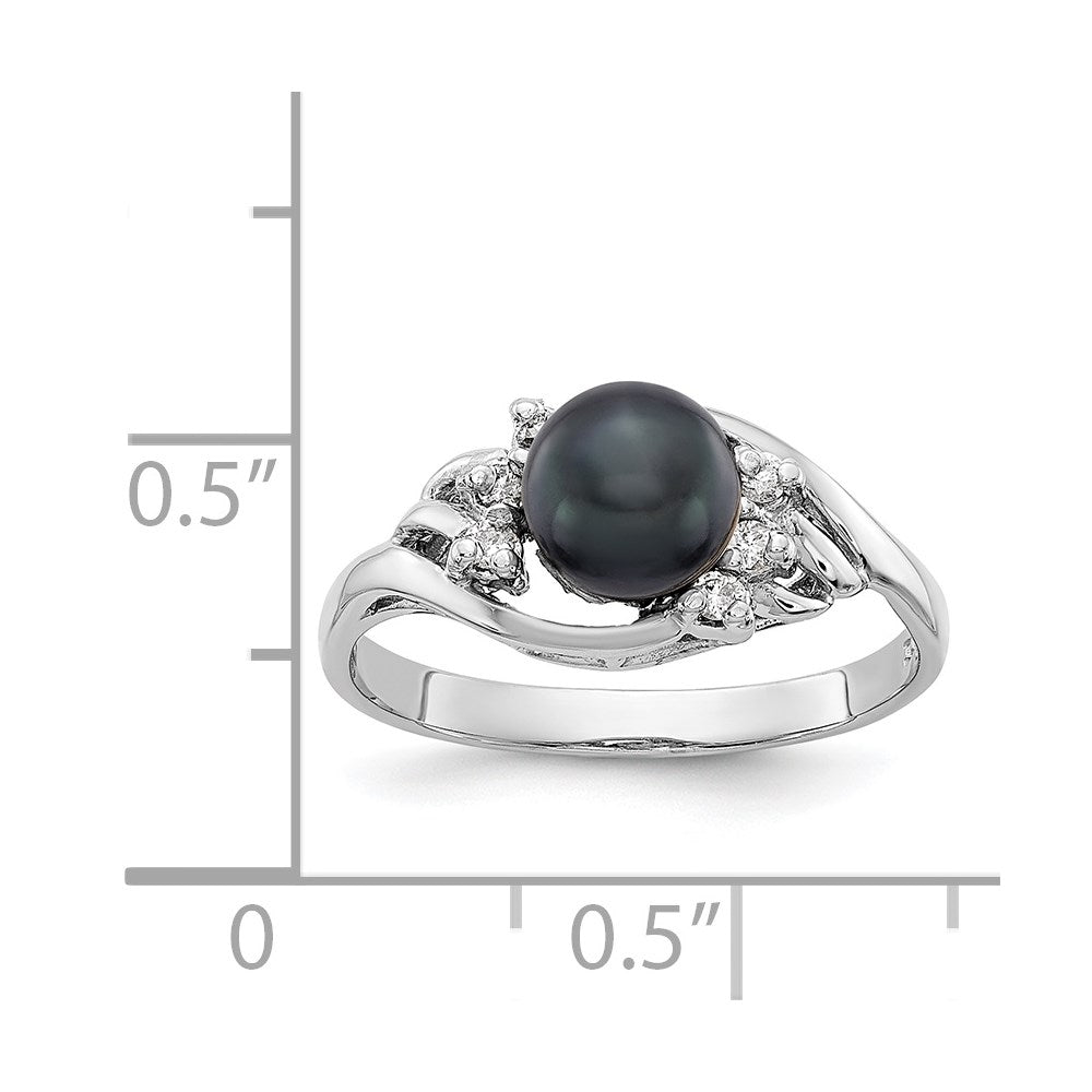 14K Weißgold 6mm Schwarz Fw Zuchtperle Vs Diamant Ring