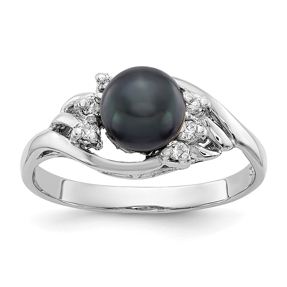 14K Weißgold 6mm Schwarz Fw Zuchtperle Vs Diamant Ring