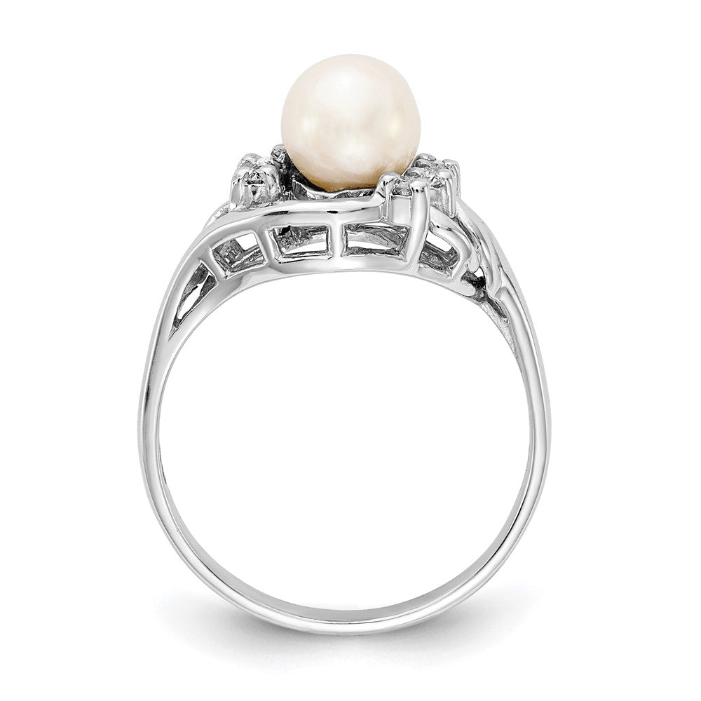 14K Weißgold 6mm Fw Zuchtperle Aaa Diamant Ring