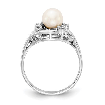 14K Weißgold 6mm Fw Zuchtperle Aa Diamant Ring