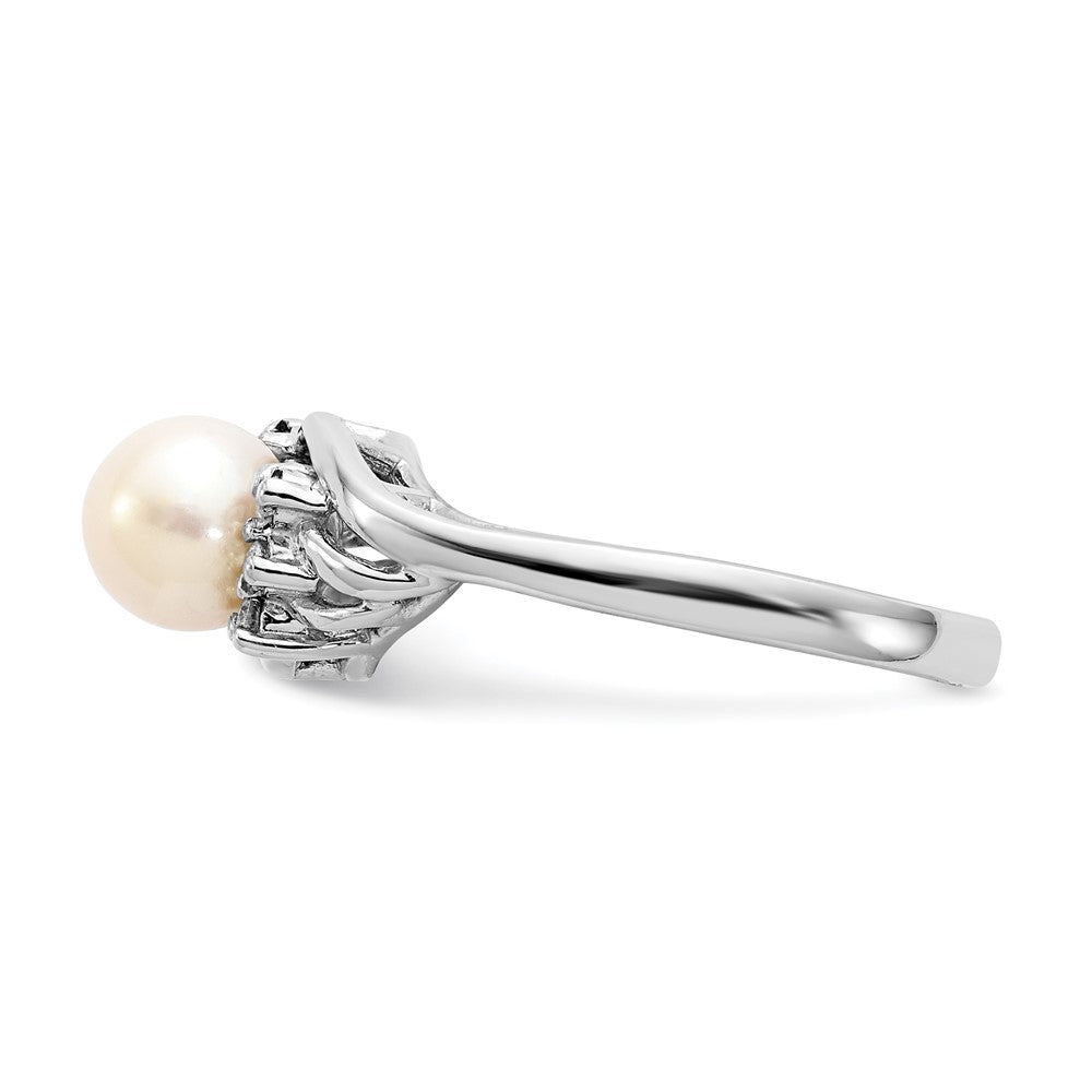 14K Weißgold 6mm Fw Zuchtperle Vs Diamant Ring