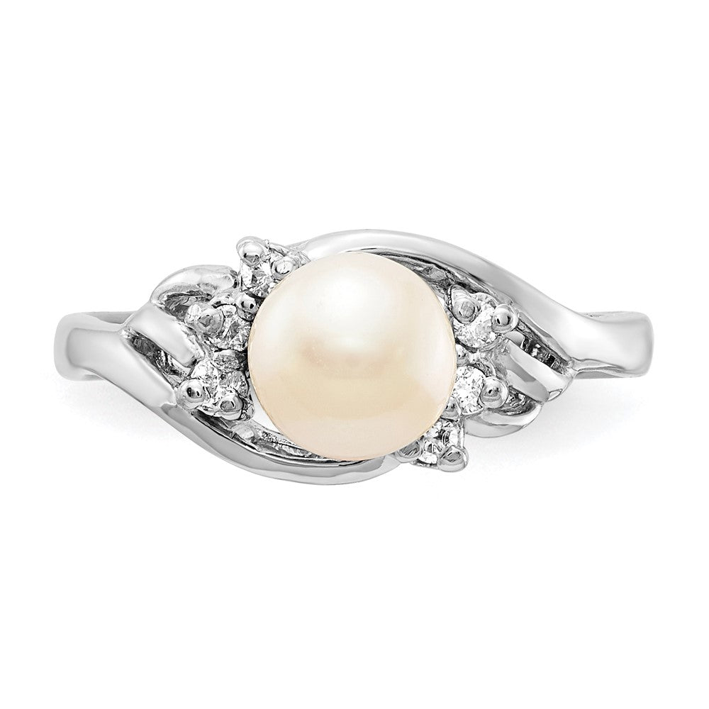 14K Weißgold 6mm Fw Zuchtperle A Diamant Ring