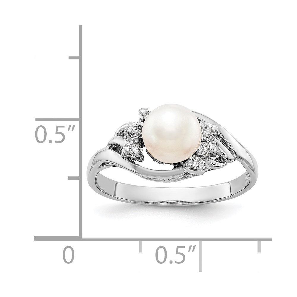 14K Weißgold 6mm Fw Zuchtperle Aaa Diamant Ring