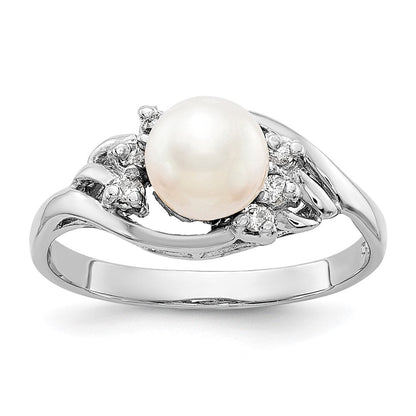 14K Weißgold 6mm Fw Zuchtperle Vs Diamant Ring