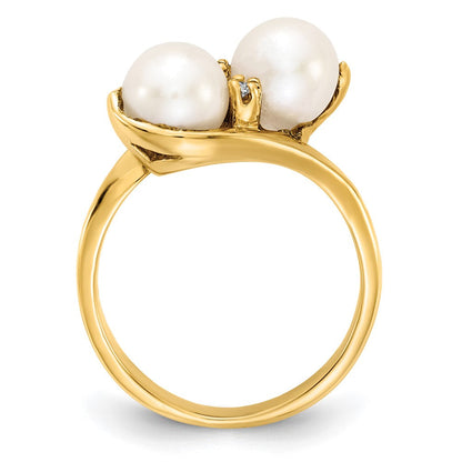 14K Gelbgold 6mm Fw Zuchtperle A Diamant Ring