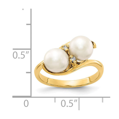 14K Gelbgold 6mm Fw Zuchtperle A Diamant Ring
