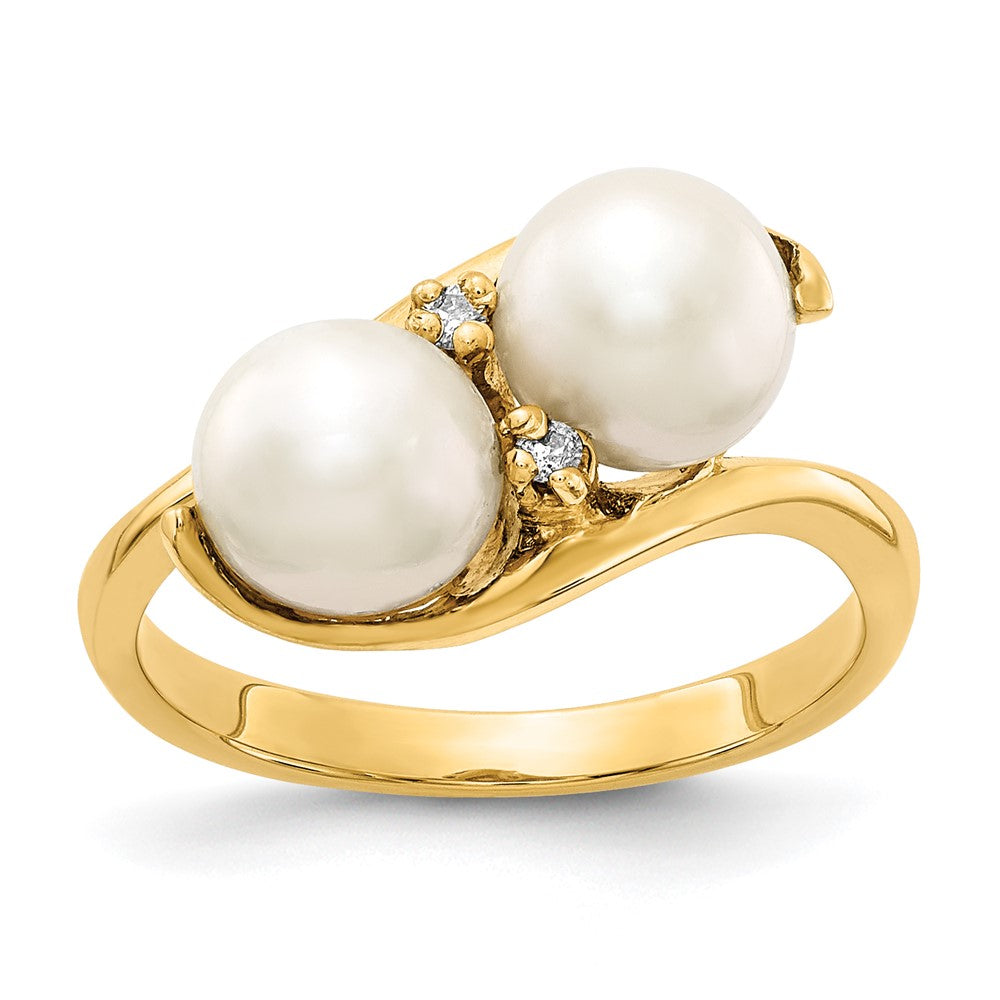 14K Gelbgold 6mm Fw Zuchtperle A Diamant Ring
