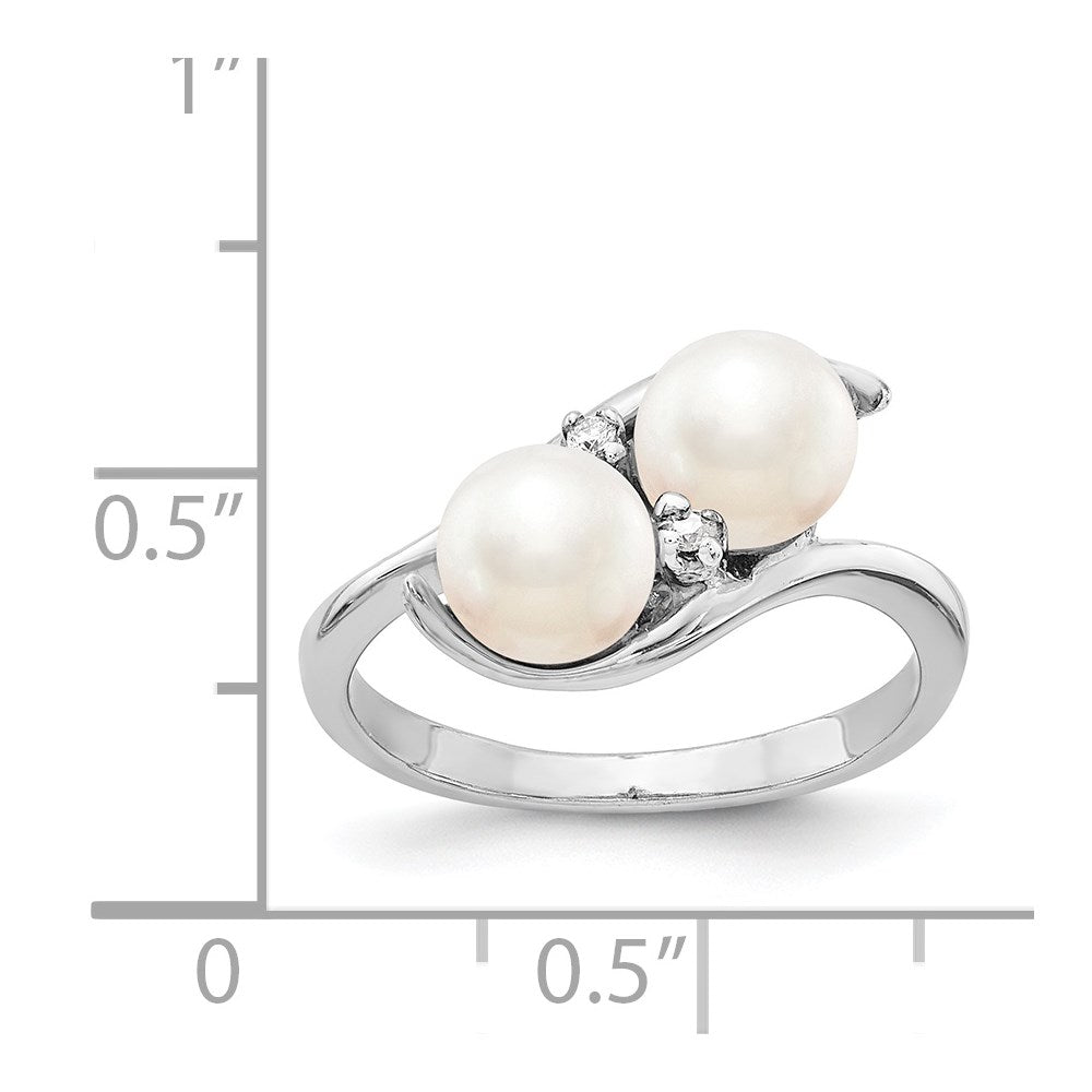14K Weißgold 6mm Schwarz Fw Zuchtperle A Diamant Ring