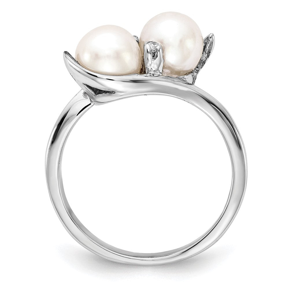 14K Weißgold 6mm Fw Zuchtperle A Diamant Ring