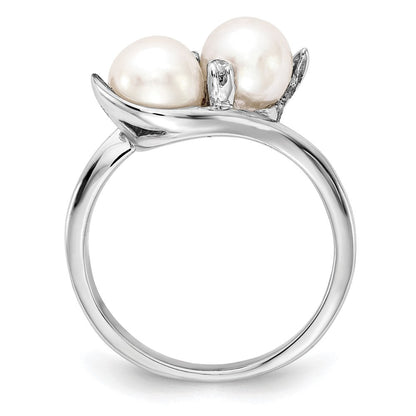 14K Weißgold 6mm Fw Zuchtperle A Diamant Ring