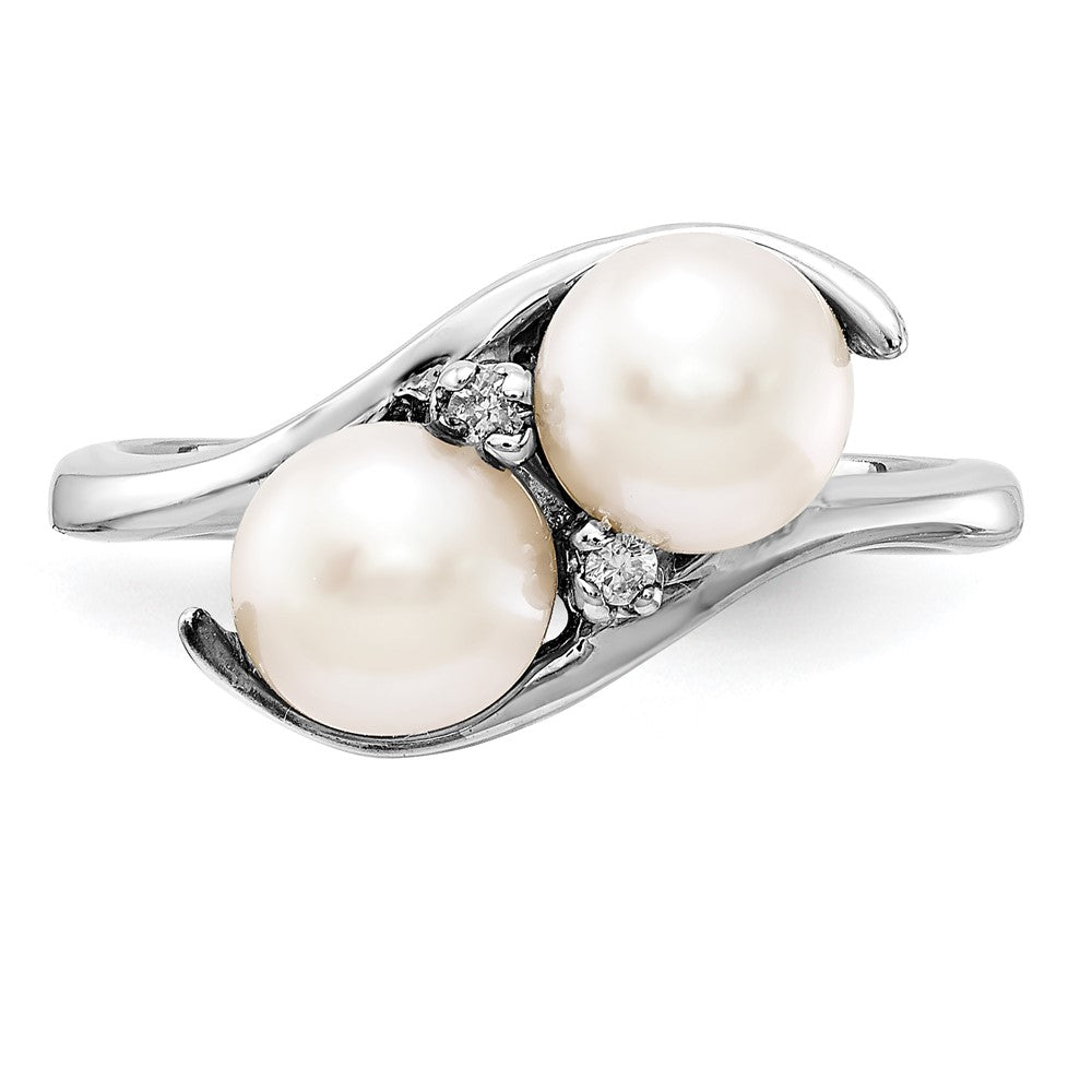 14K Weißgold 6mm Fw Zuchtperle A Diamant Ring