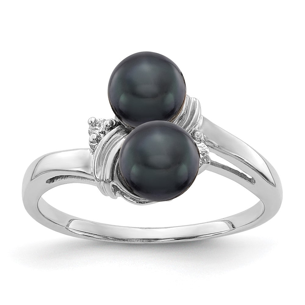 14K Weißgold 5.5mm Schwarz Fw Zuchtperle A Diamant Ring