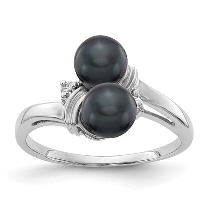 14K Weißgold 5.5mm Schwarz Fw Zuchtperle A Diamant Ring