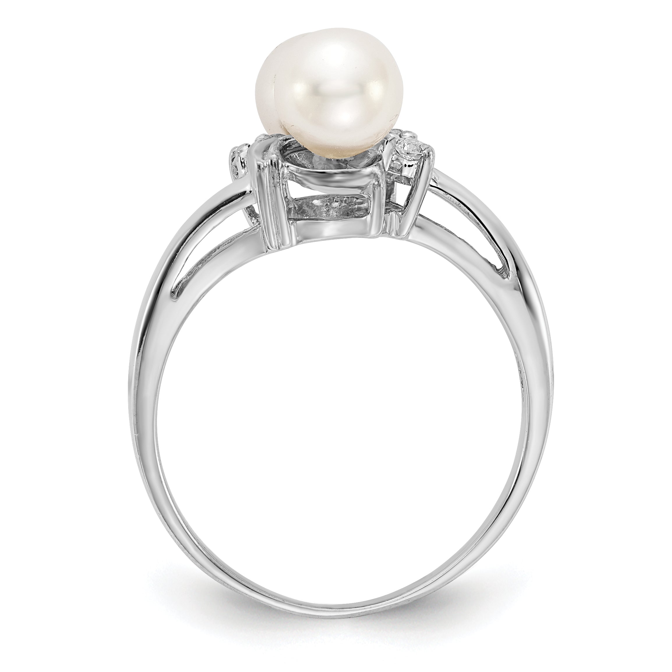 14K Weißgold 5.5mm Fw Zuchtperle A Diamant Ring