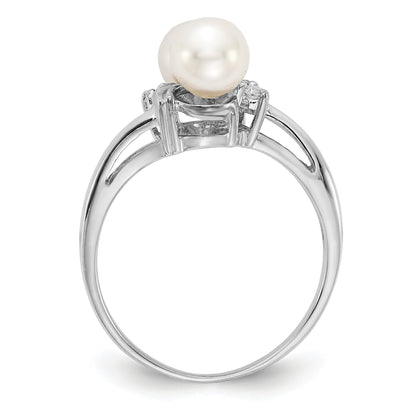 14K Weißgold 5.5mm Fw Zuchtperle A Diamant Ring