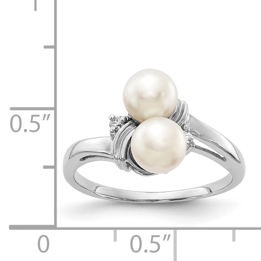 14K Weißgold 5.5mm Fw Zuchtperle A Diamant Ring