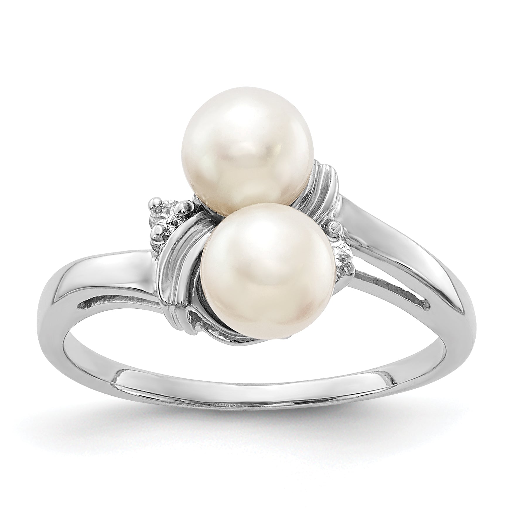 14K Weißgold 5.5mm Fw Zuchtperle A Diamant Ring