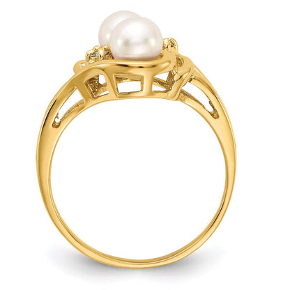 14K Gelbgold Ring mit 4 mm Süßwasser-Zuchtperle und echten VS-Diamanten