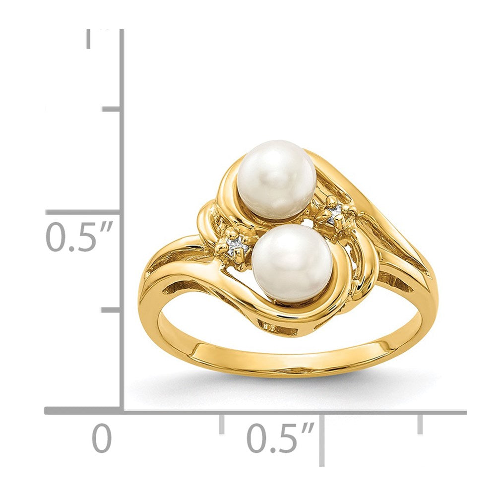 14K Gelbgold Ring mit 4 mm Süßwasser-Zuchtperle und echten VS-Diamanten