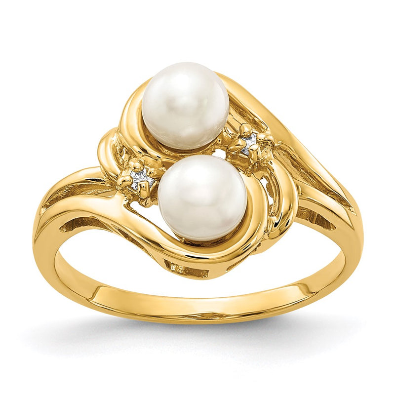 14K Gelbgold Ring mit 4 mm Süßwasser-Zuchtperle und echten VS-Diamanten