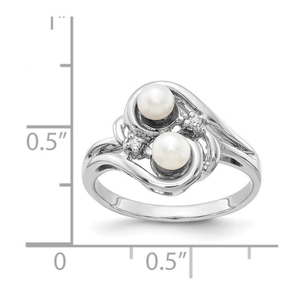 14K Weißgold Ring mit 4-mm schwarzer Süßwasser-Zuchtperle A und echtem Diamant