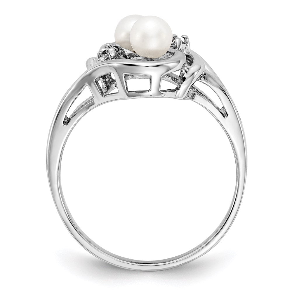 14K Weißgoldring mit 4-mm-Süßwasser-Zuchtperlen und echten Diamanten