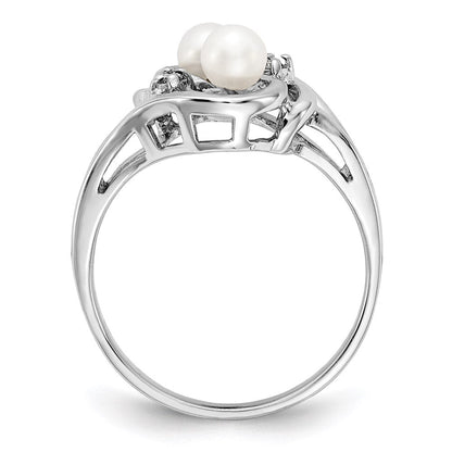 14K Weißgoldring mit 4-mm-Süßwasser-Zuchtperlen und echten Diamanten