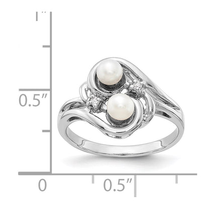 14K Weißgoldring mit 4-mm-Süßwasser-Zuchtperlen und echten Diamanten