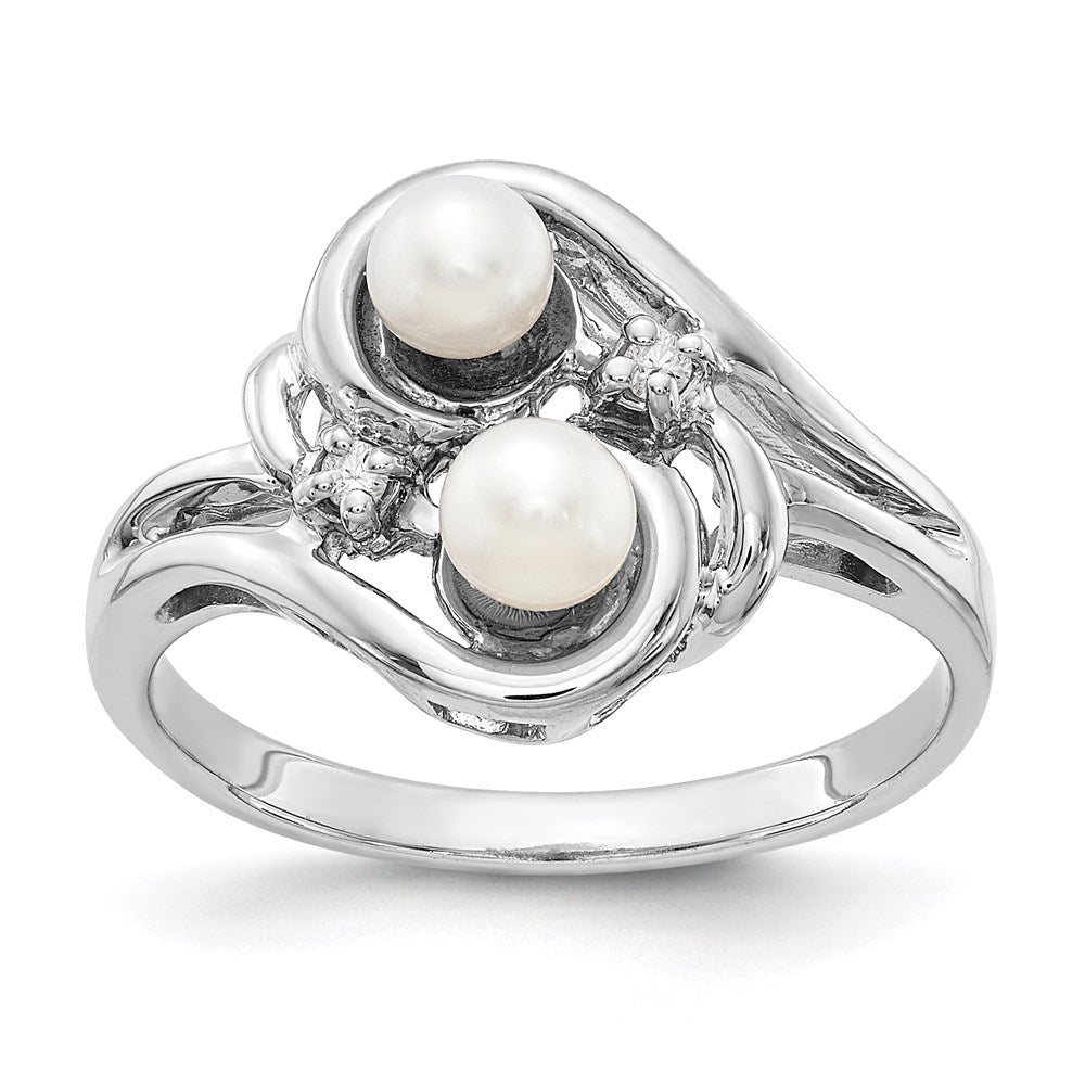 14K Weißgoldring mit 4-mm-Süßwasser-Zuchtperlen und echten Diamanten