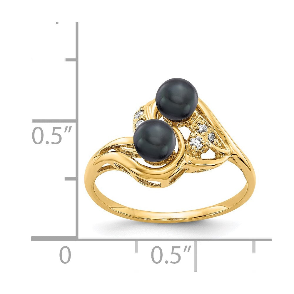 14K Gelbgold Ring mit 4,5 mm schwarzer FW-Zuchtperle und VS echten Diamanten