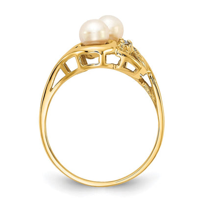 14K Gelbgold 4.5mm Fw Zuchtperle Aaa Diamant Ring