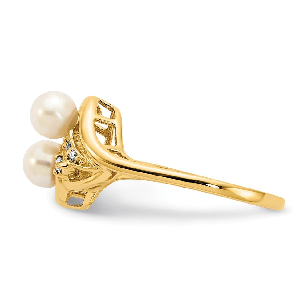 14K Gelbgold 4.5mm Fw Zuchtperle Aaa Diamant Ring