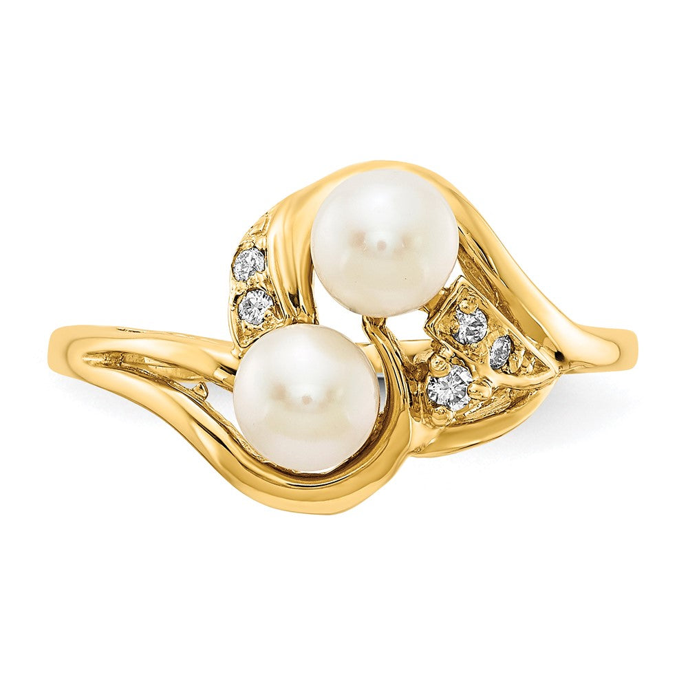 14K Gelbgold 4mm Fw Zuchtperle Aa Diamant Ring