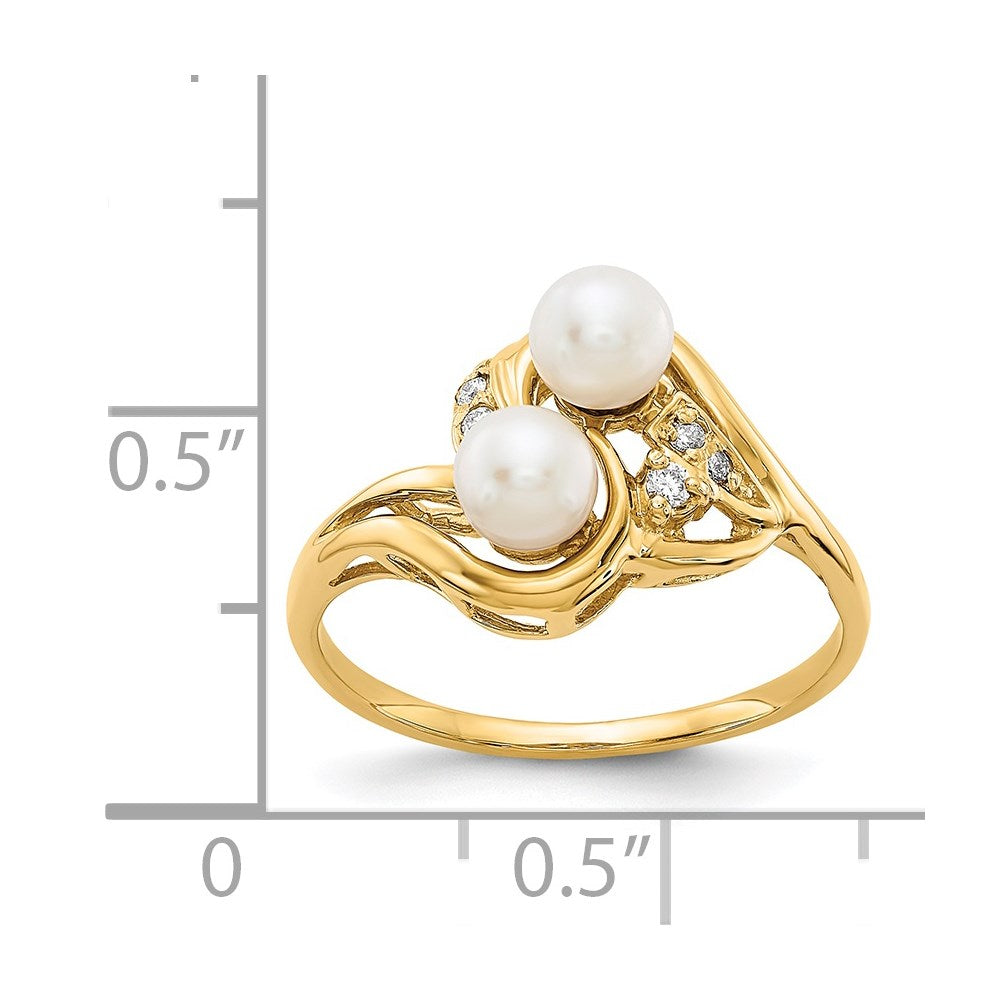 14K Gelbgold 4mm Fw Zuchtperle Aa Diamant Ring