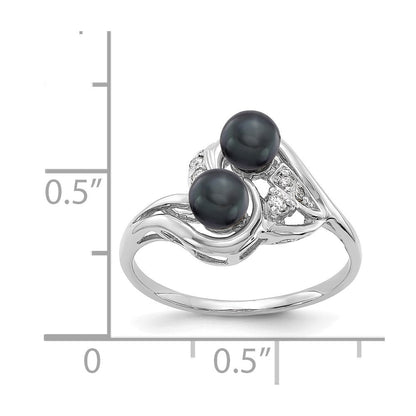 14K Weißgold Ring mit 4,5 mm schwarzer FW Zuchtperle AA und echten Diamanten
