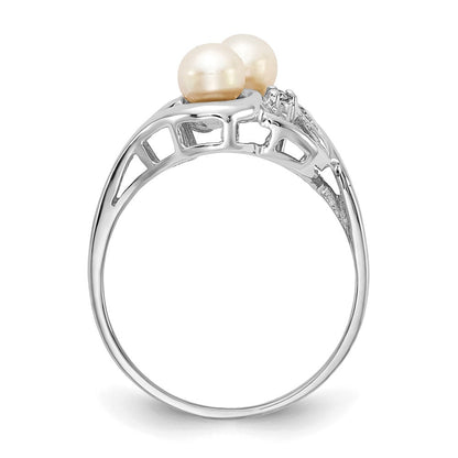 14K Weißgold 4.5mm Fw Zuchtperle A Diamant Ring