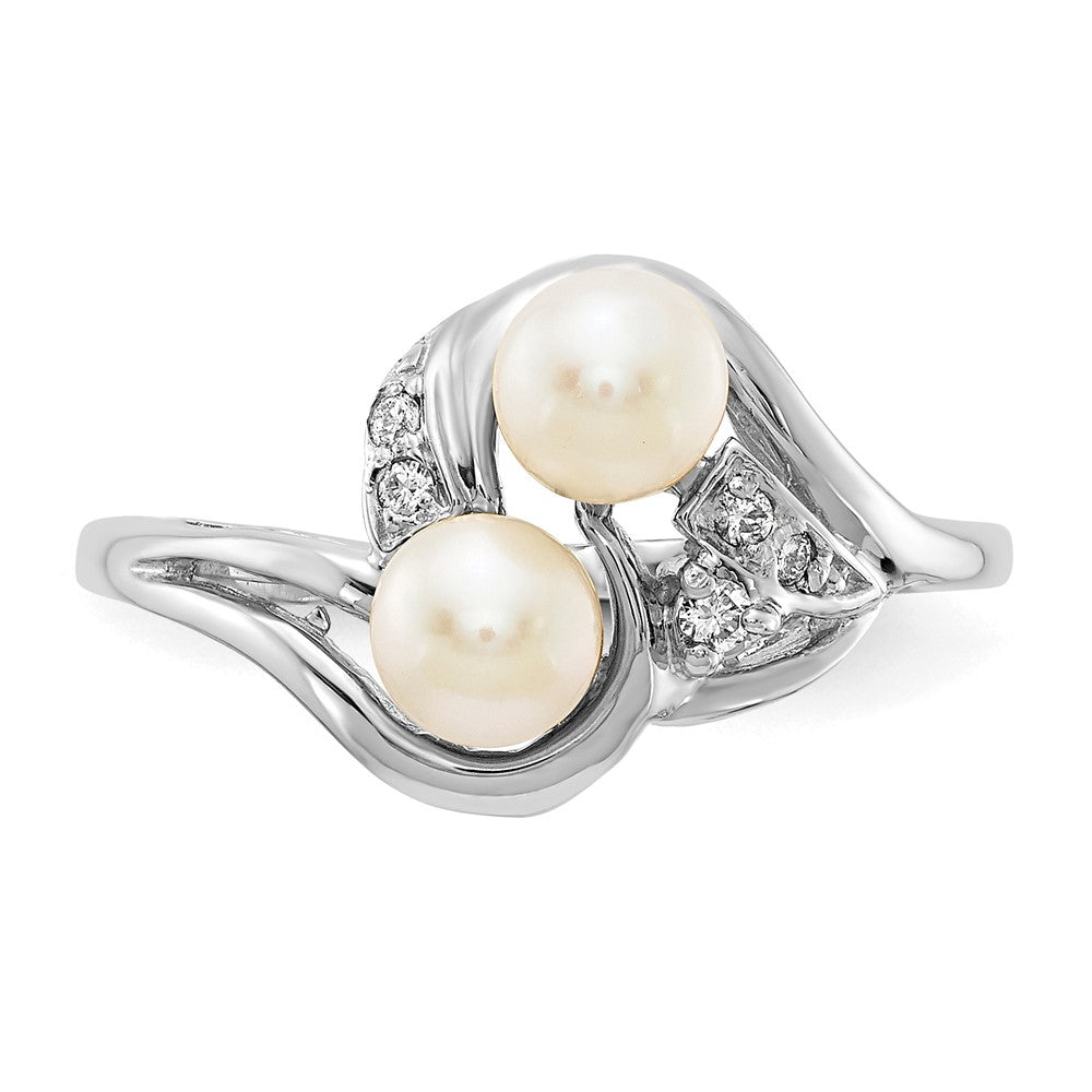 14K Weißgold 4.5mm Fw Zuchtperle Aaa Diamant Ring